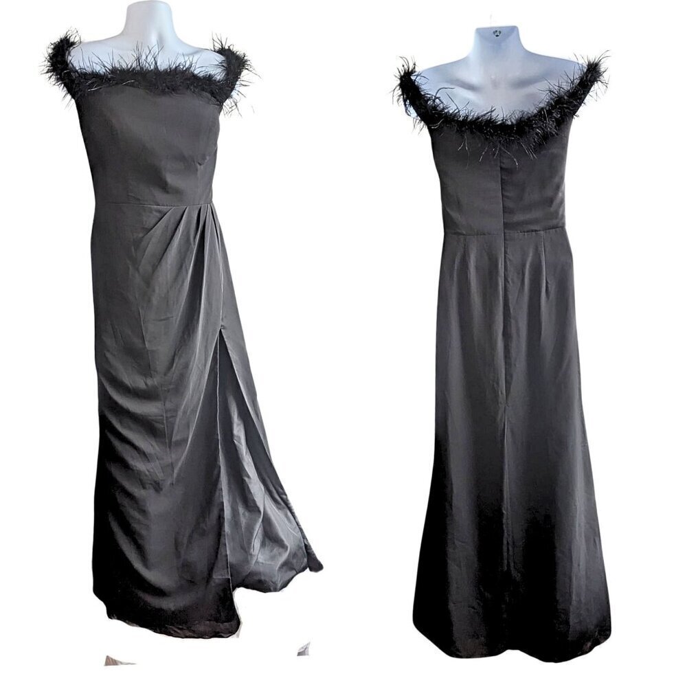 NWT TS COUTURE Black Feather Off Shoulder Masquerade Homecoming Gown w/S